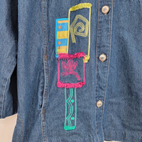 Vintage Saint Germain Women's Denim‎ Embroidered Patchwork Jacket Size Petite - Picture 5 of 11